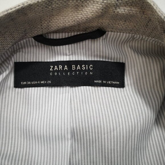 Zara Basics Collection Ladies Size 4 Grey & Beige Lined Tab Collar Blazer - Picture 3 of 11